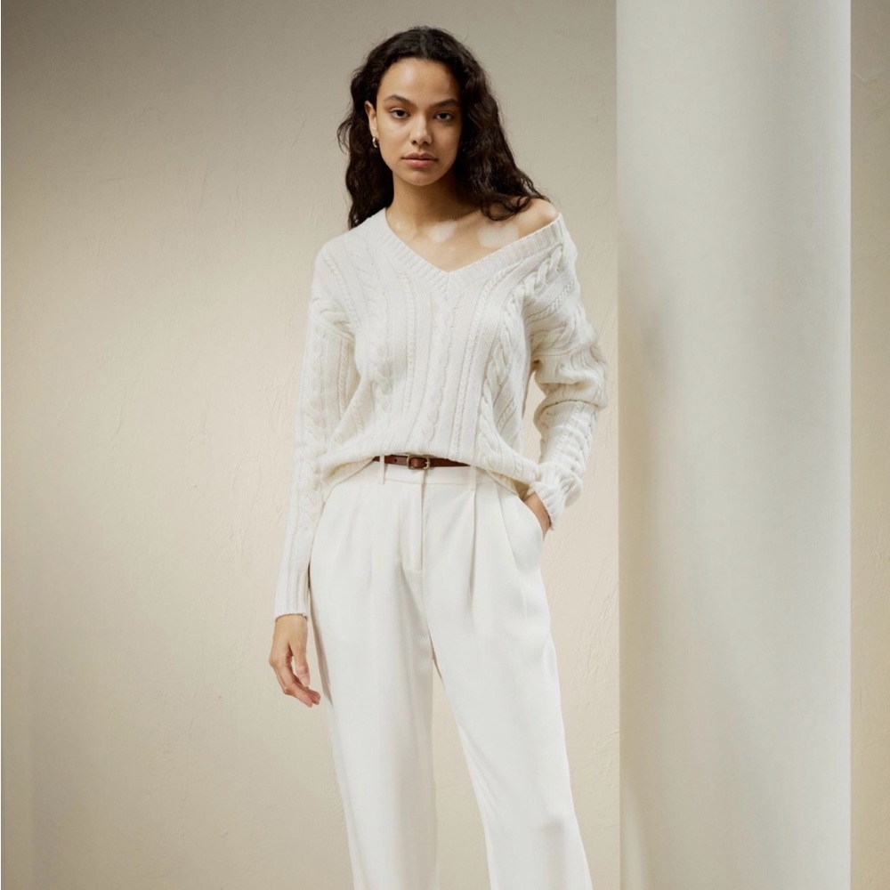 LILYSILK 100% wool and cashmere sweater Ivory